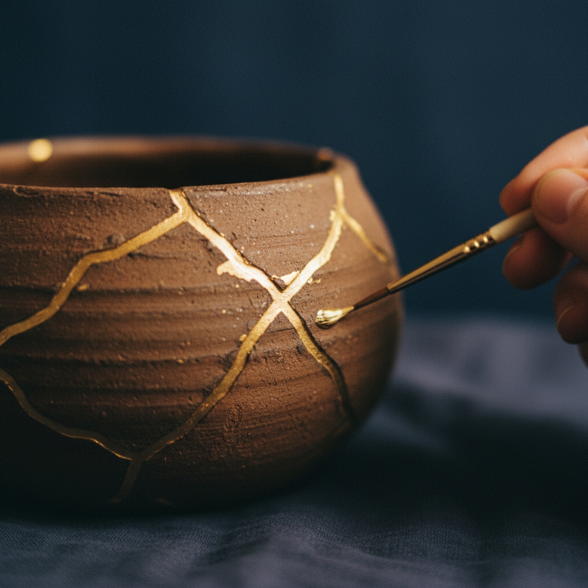 A sculpted heart repaired with seams of gold